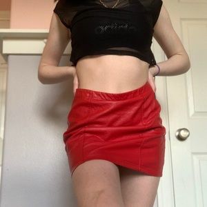 Red fake leather skirt